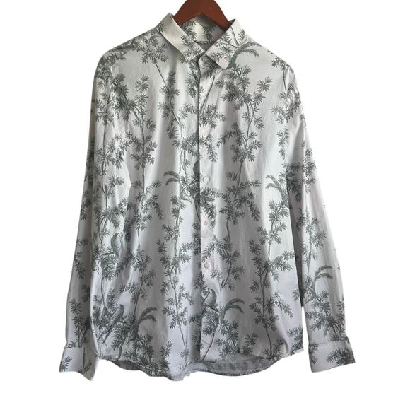 Express Mens Slim 1MX Shirt XL Tree Overall Print Button Up Preppy Office Travel - Picture 1 of 8